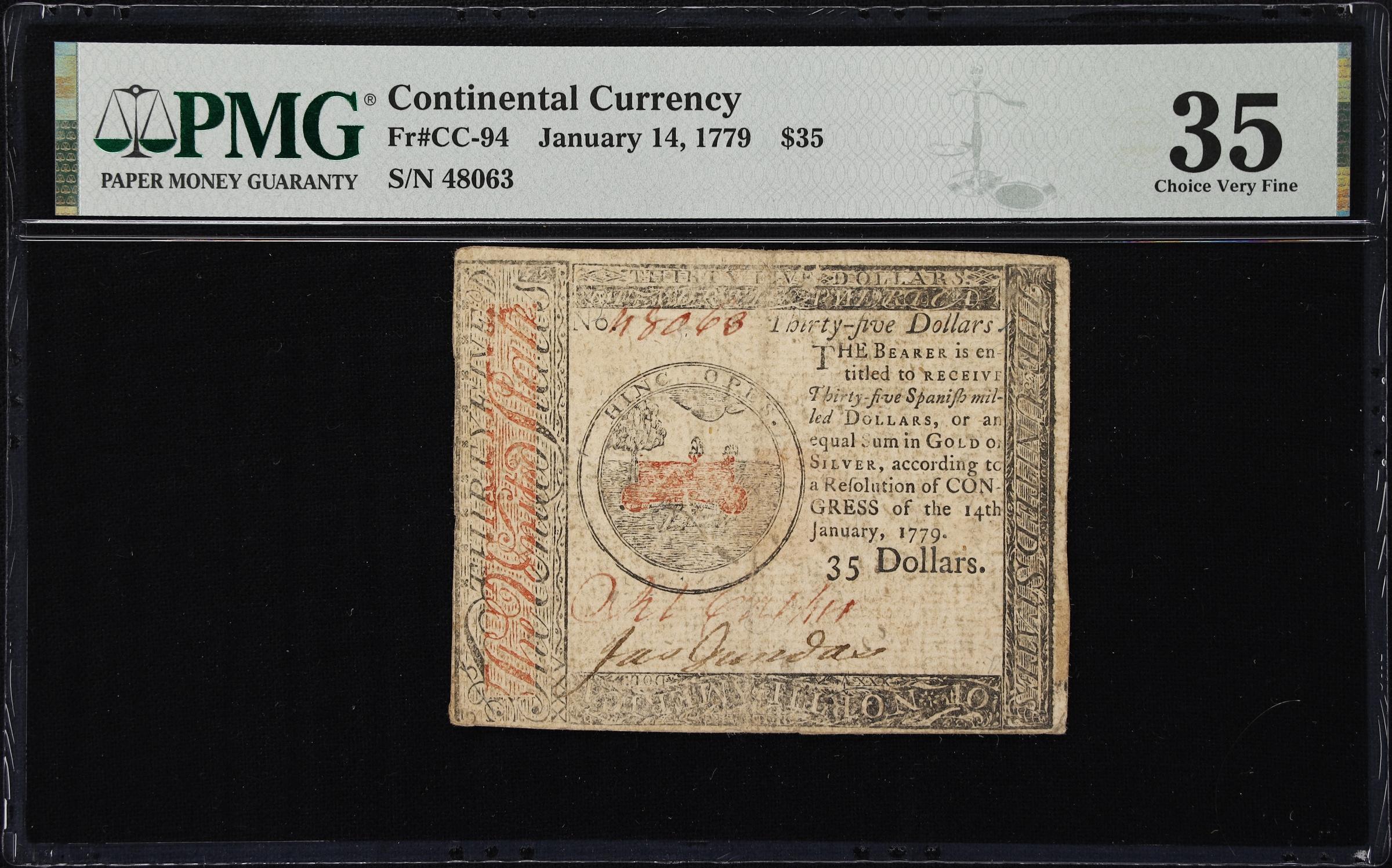 image for: CC-94. Continental Currency. January 14, 1779. $35. PMG Choice Very Fine 35.