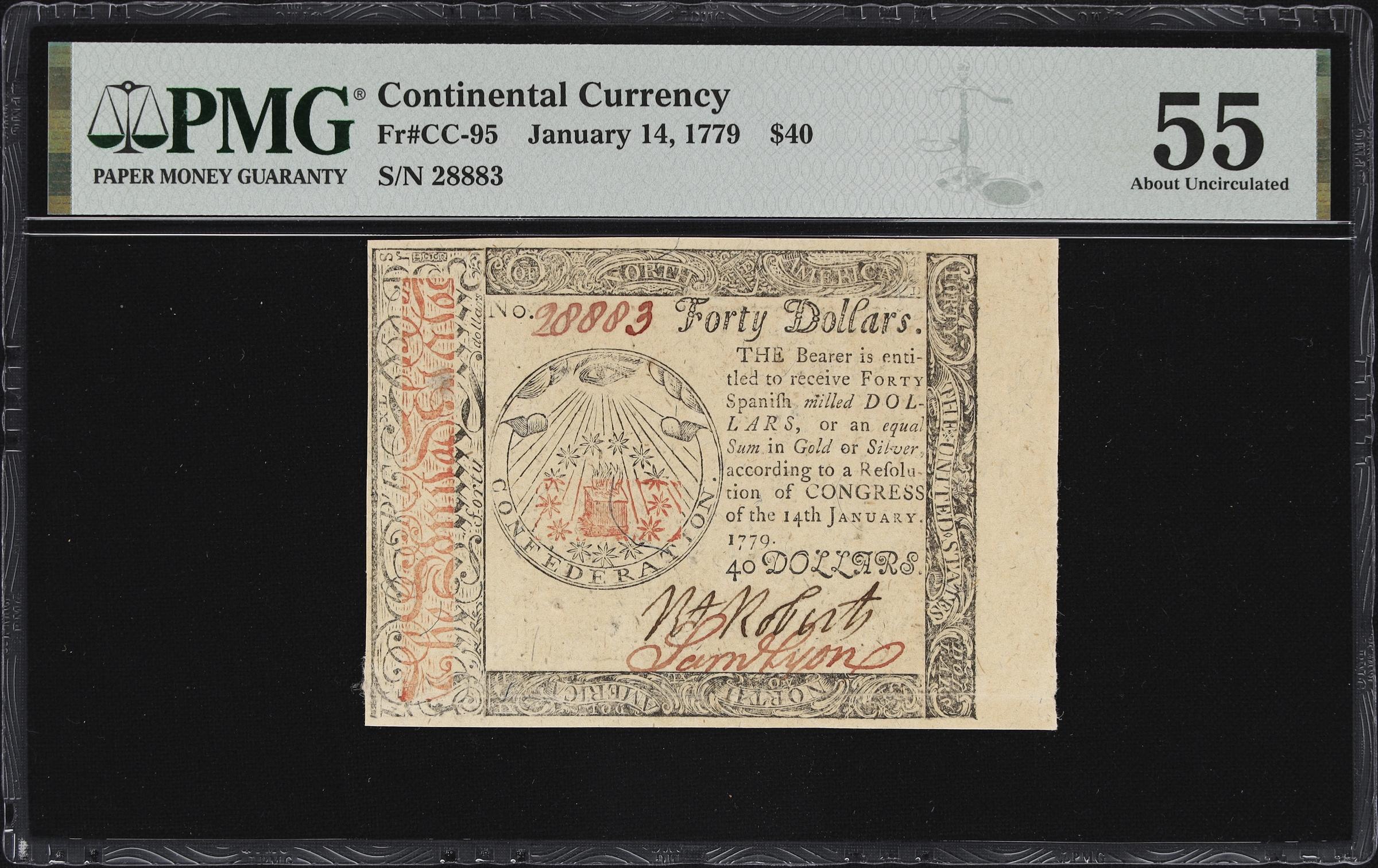 image for: CC-95. Continental Currency. January 14, 1779. $40. PMG About Uncirculated 55.