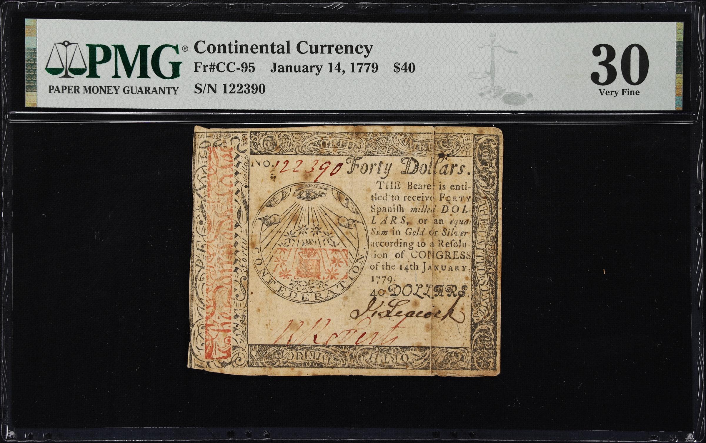 image for: CC-95. Continental Currency. January 14, 1779. $40. PMG Very Fine 30.