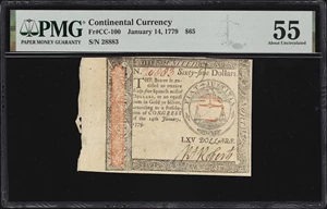 image for: CC-100. Continental Currency. January 14, 1779. $65. PMG About Uncirculated 55.