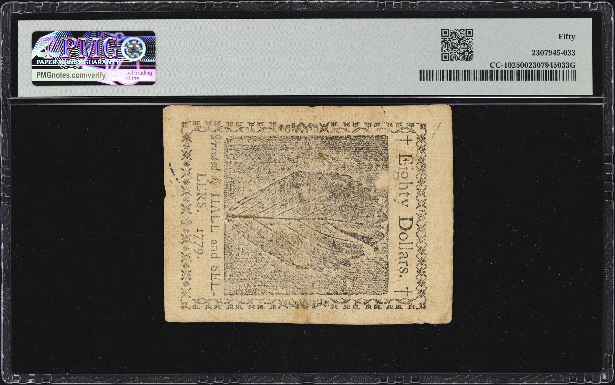 image for: CC-102. Continental Currency. January 14, 1779. $80. PMG About Uncirculated 50.