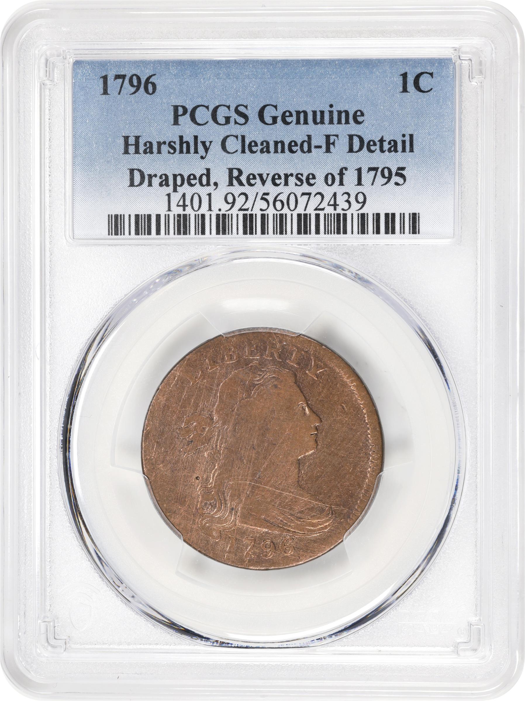 image for: 1796 Draped Bust Cent. S-97, B-20. Rarity-3. Reverse of 1795. Fine Details--Harshly Cleaned (PCGS).