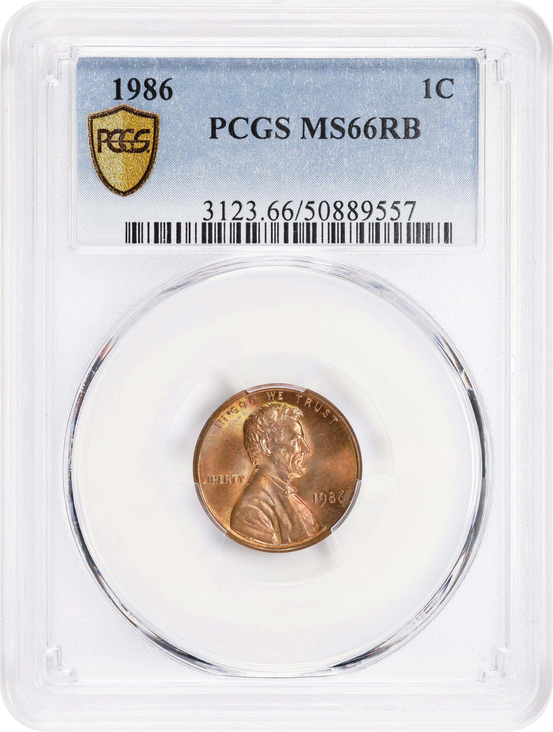 image for: 1986 Lincoln Cent. MS-66 RB (PCGS).
