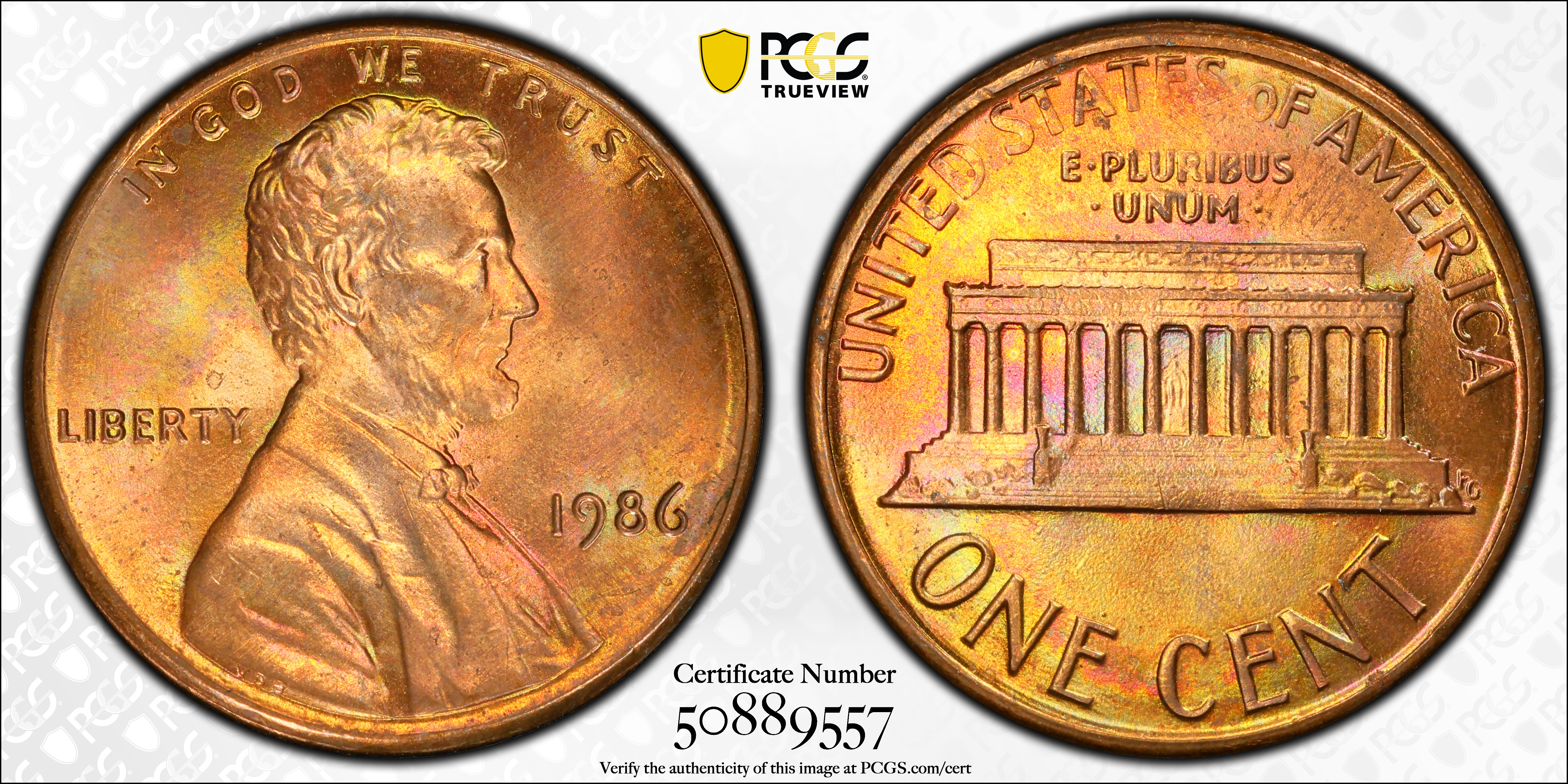image for: 1986 Lincoln Cent. MS-66 RB (PCGS).