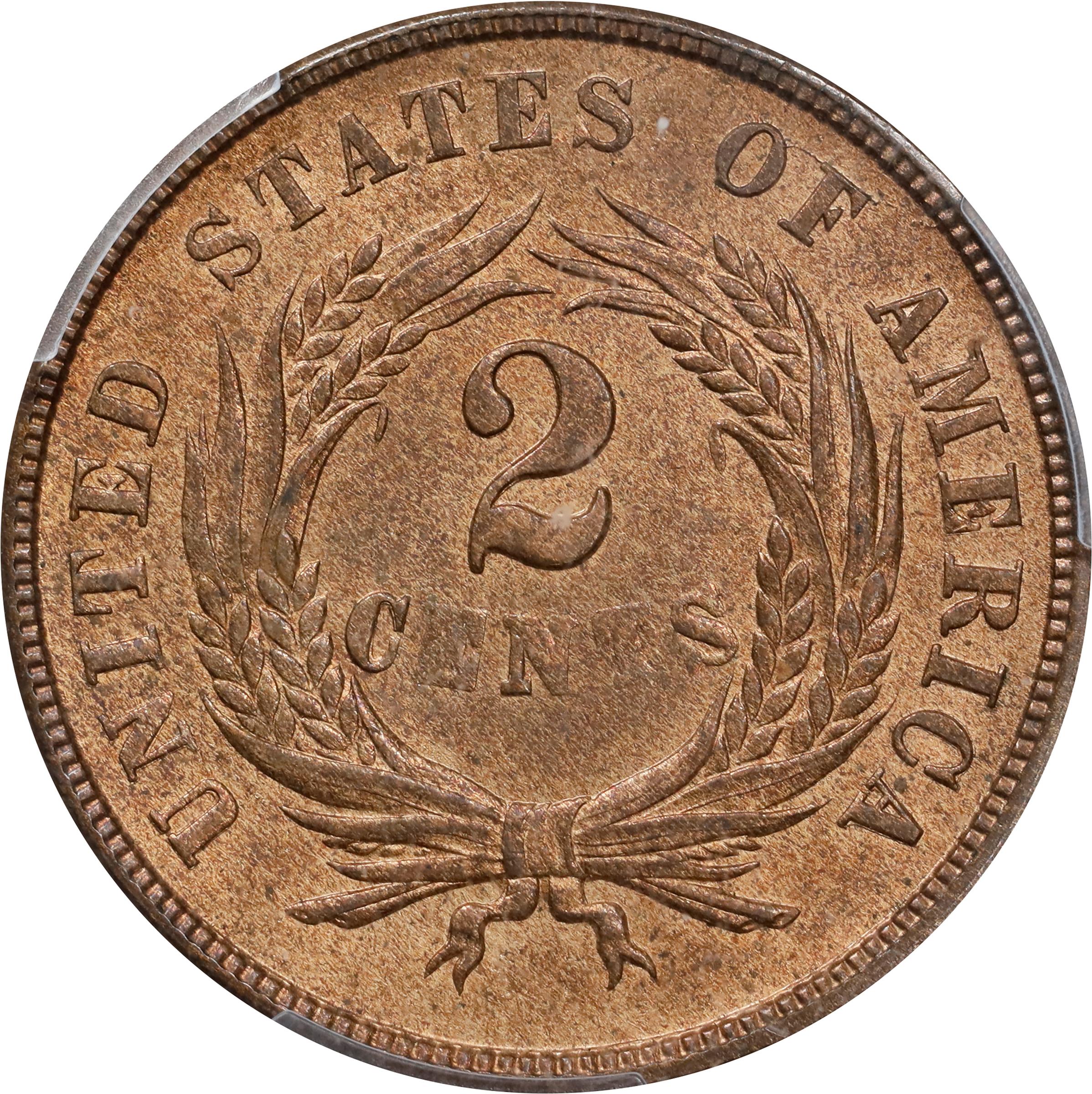 image for: 1865 Two-Cent Piece. Fancy 5. MS-65 RB (PCGS). CAC.