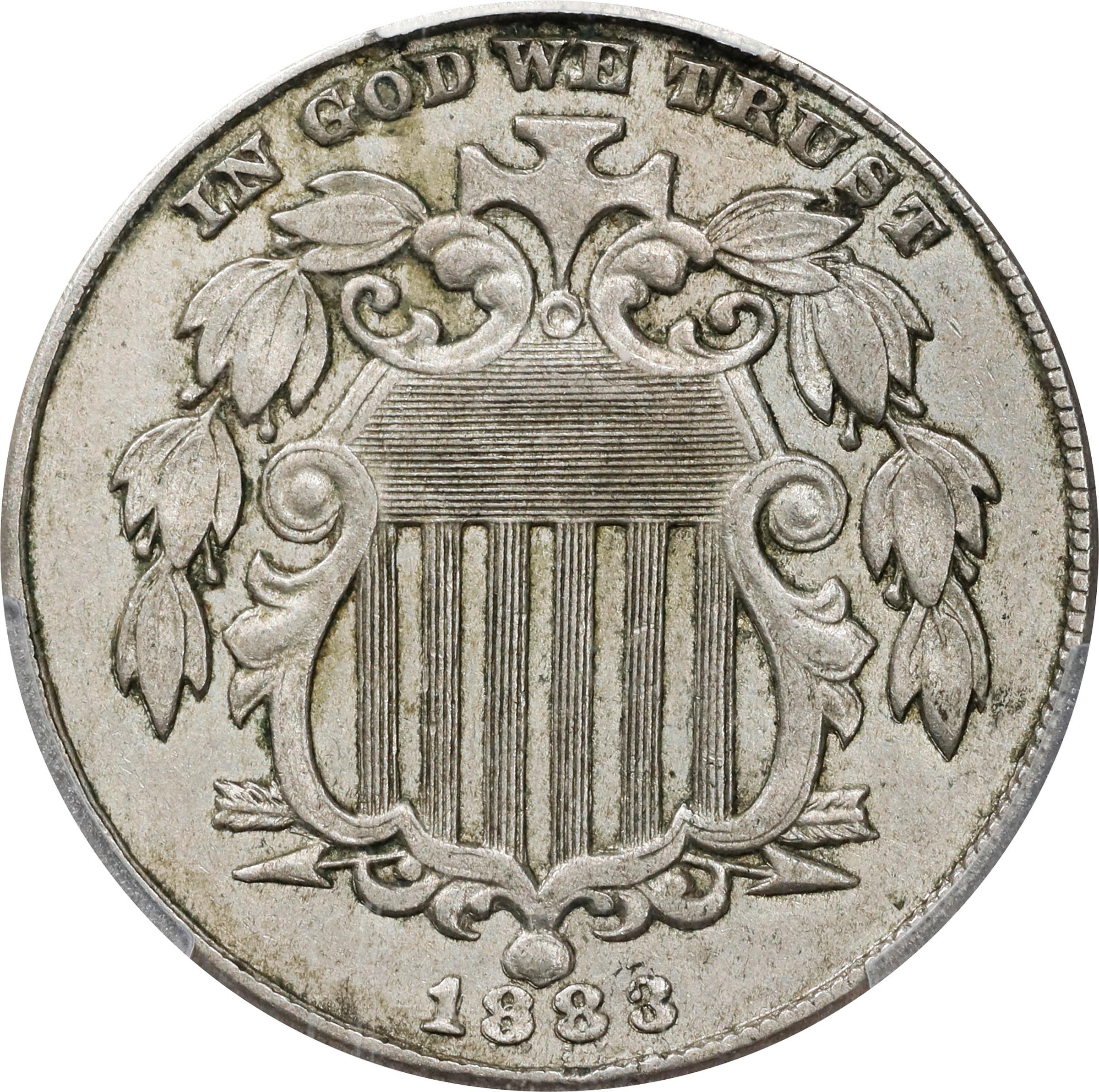 image for: 1883 Shield Nickel. FS-312. Repunched Date. AU-50 (PCGS).