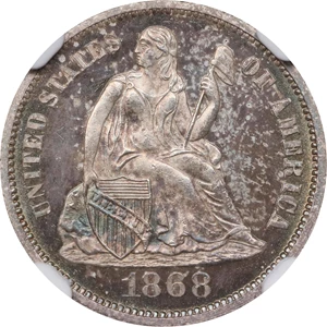 image for: 1868 Liberty Seated Dime. Proof-66+ Cameo (NGC).
