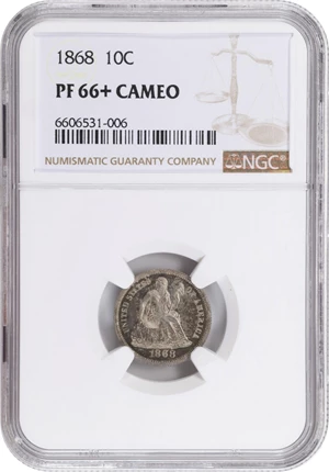 image for: 1868 Liberty Seated Dime. Proof-66+ Cameo (NGC).