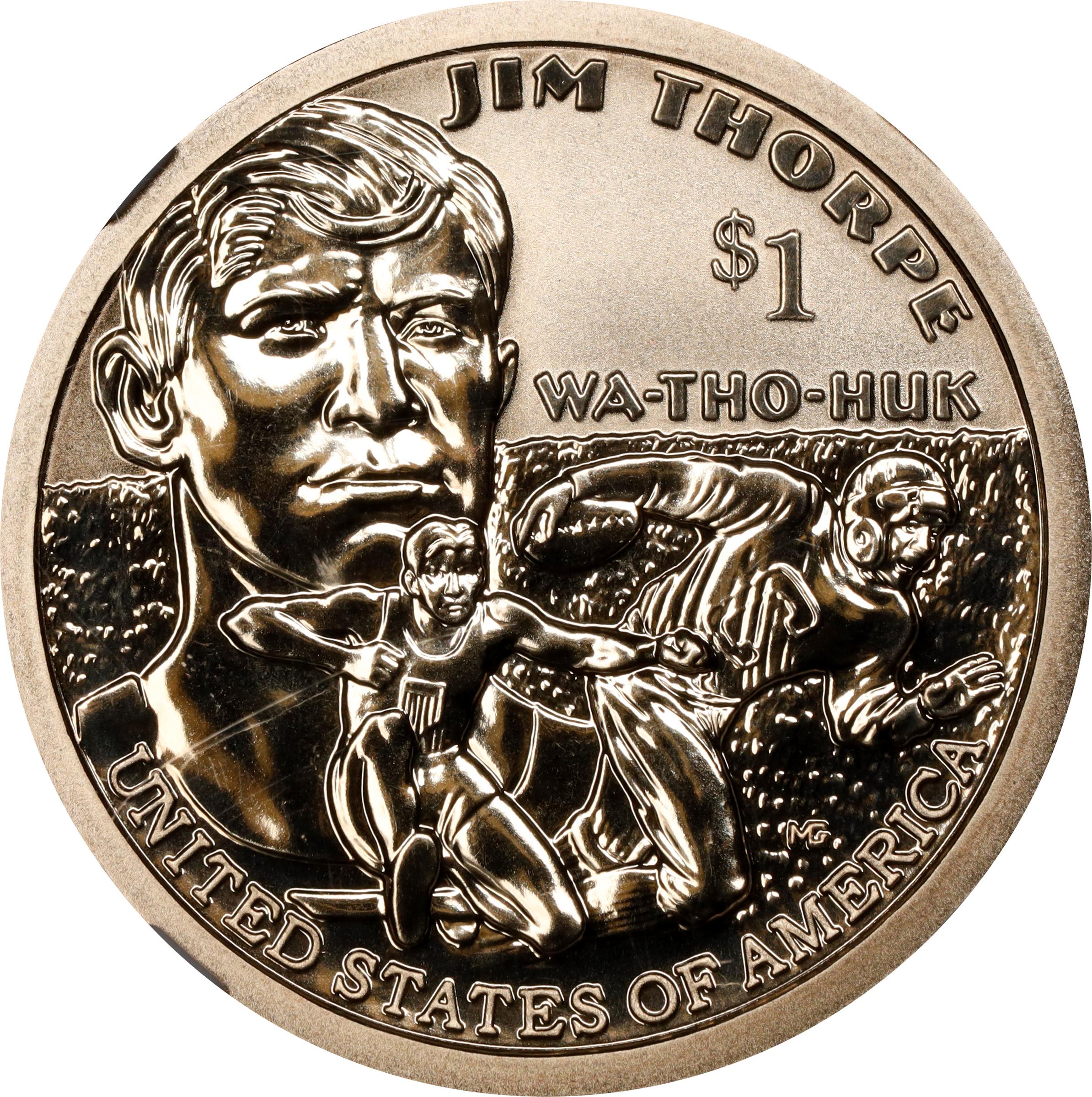 image for: 2018-S Native American Dollar. Jim Thorpe. First Day of Issue. Reverse Proof-70 (NGC).