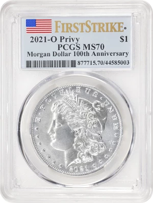 image for: 2021 Silver Dollar Anniversary Coin. Morgan. O Privy Mark. First Strike. MS-70 (PCGS).
