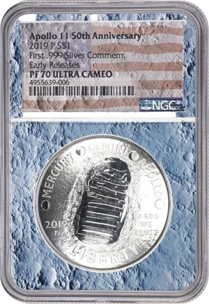 image for: 2019-P Apollo 11 50th Anniversary Silver Dollar. Early Releases. Proof-70 Ultra Cameo (NGC).