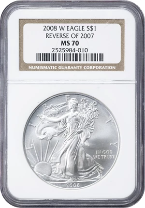image for: 2008-W Silver Eagle. Reverse of 2007. MS-70 (NGC).