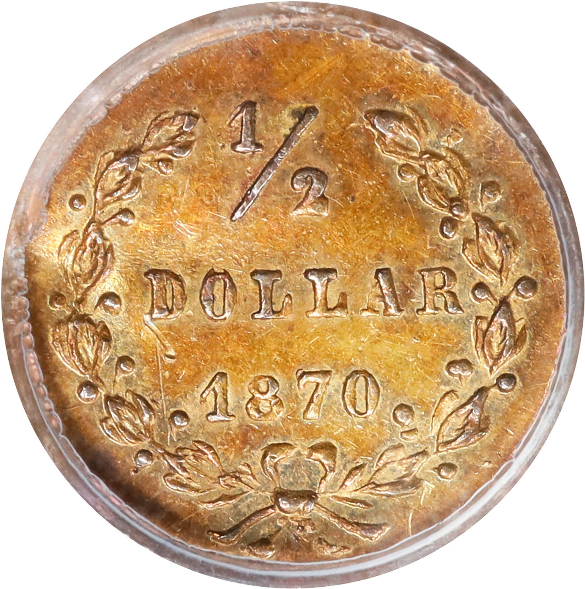 image for: 1870 Round 50 Cents. BG-1047. Rarity-4+. Liberty Head. EF Details--Bent (PCGS).