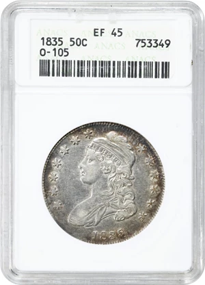 image for: 1835 Capped Bust Half Dollar. O-105. Rarity-2. EF-45 (ANACS). OH.