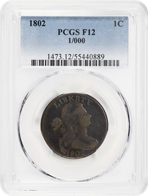image for: 1802 Draped Bust Cent. S-228, B-4. Rarity-2. Fraction 1/000. Fine-12 (PCGS).