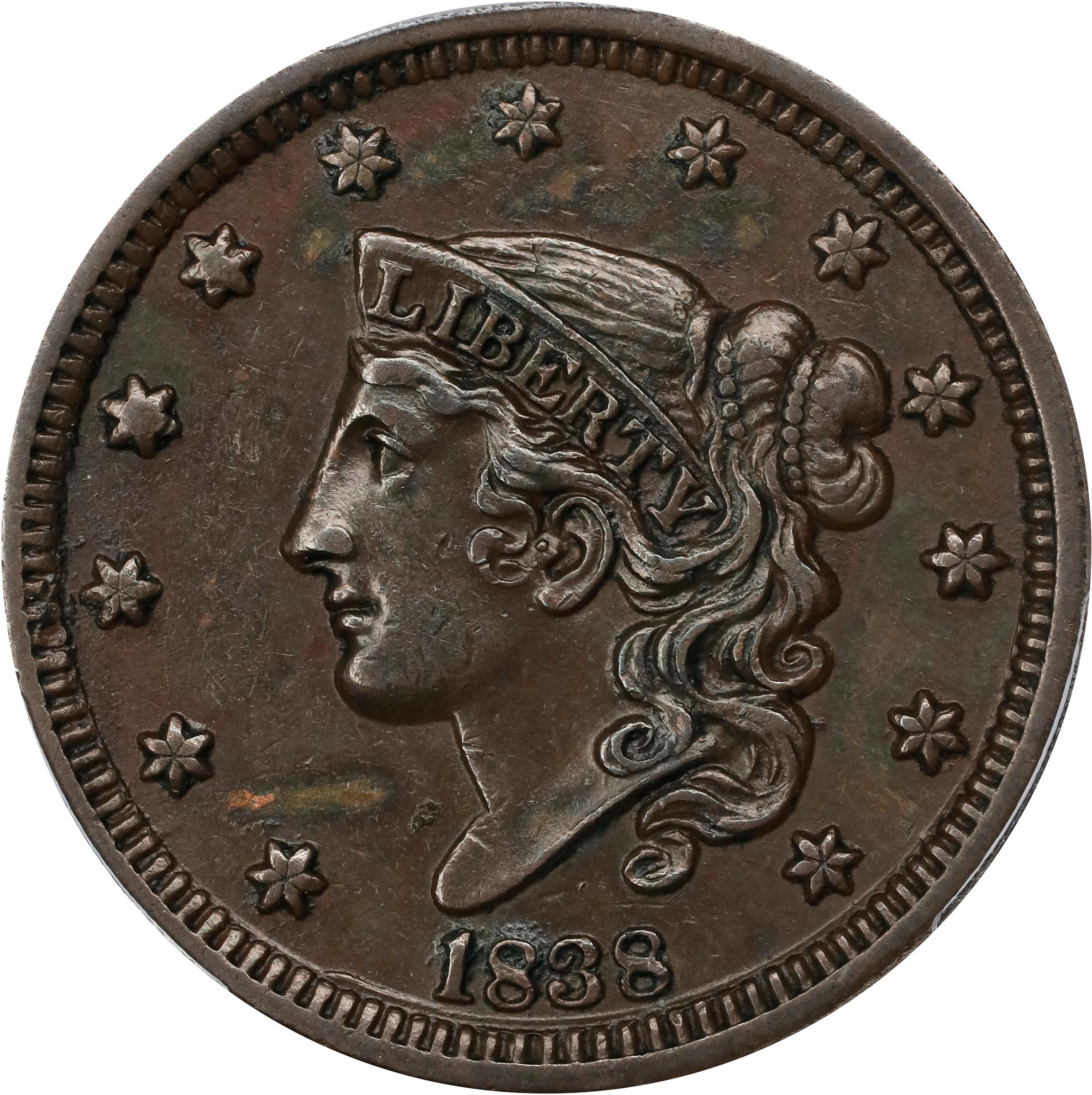 1838 Coronet Head Large Penny BN Mint State (MS) Pricing Guide