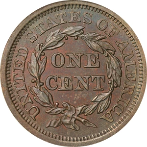 image for: 1854 Braided Hair Cent. N-8. Rarity-1. MS-64 BN (NGC).