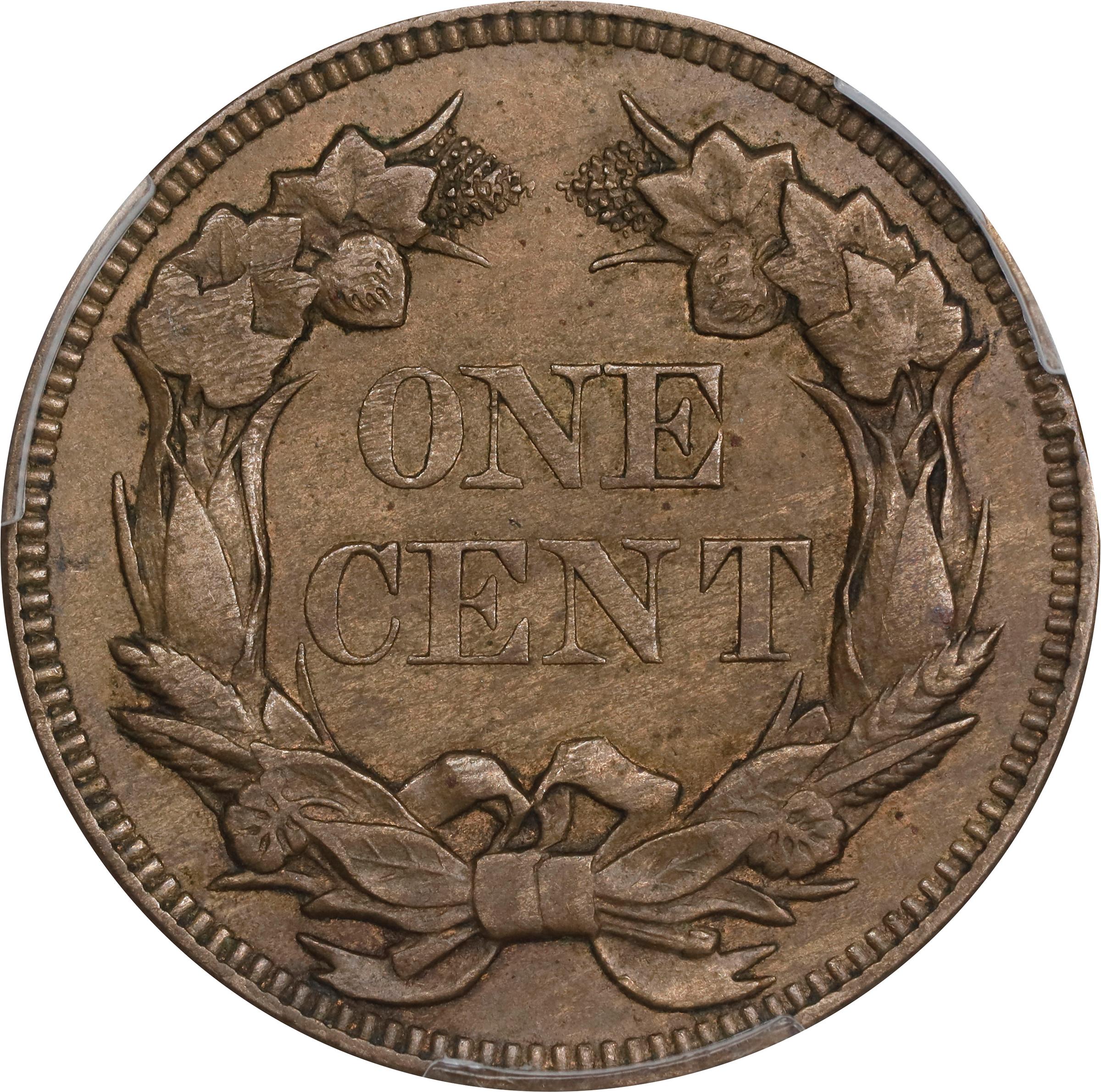 image for: 1857 Flying Eagle Cent. Snow-1, FS-401a. Type of 1856, Repunched Date. AU-55 (PCGS).