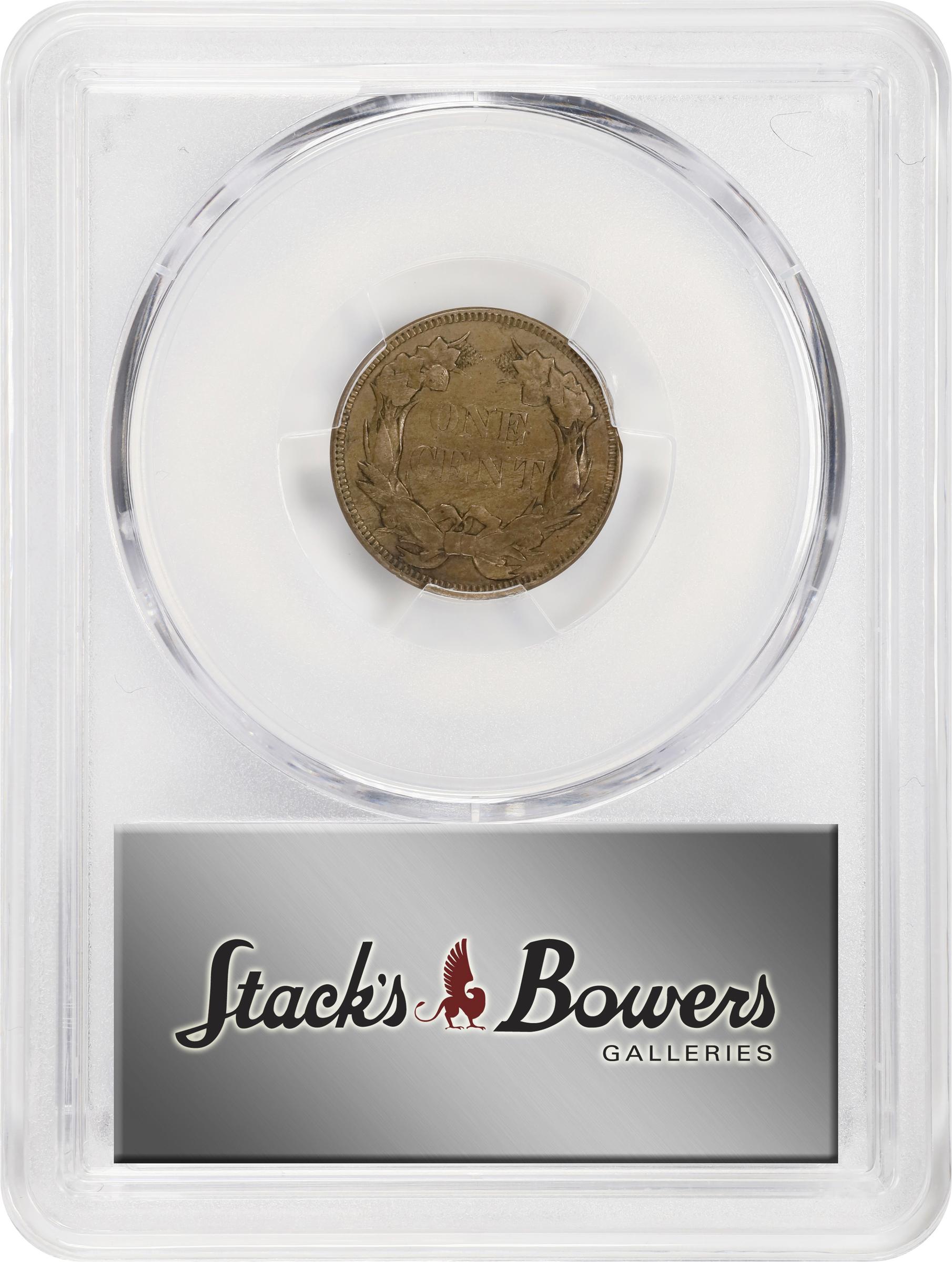 image for: 1857 Flying Eagle Cent. Snow-1, FS-401a. Type of 1856, Repunched Date. AU-55 (PCGS).