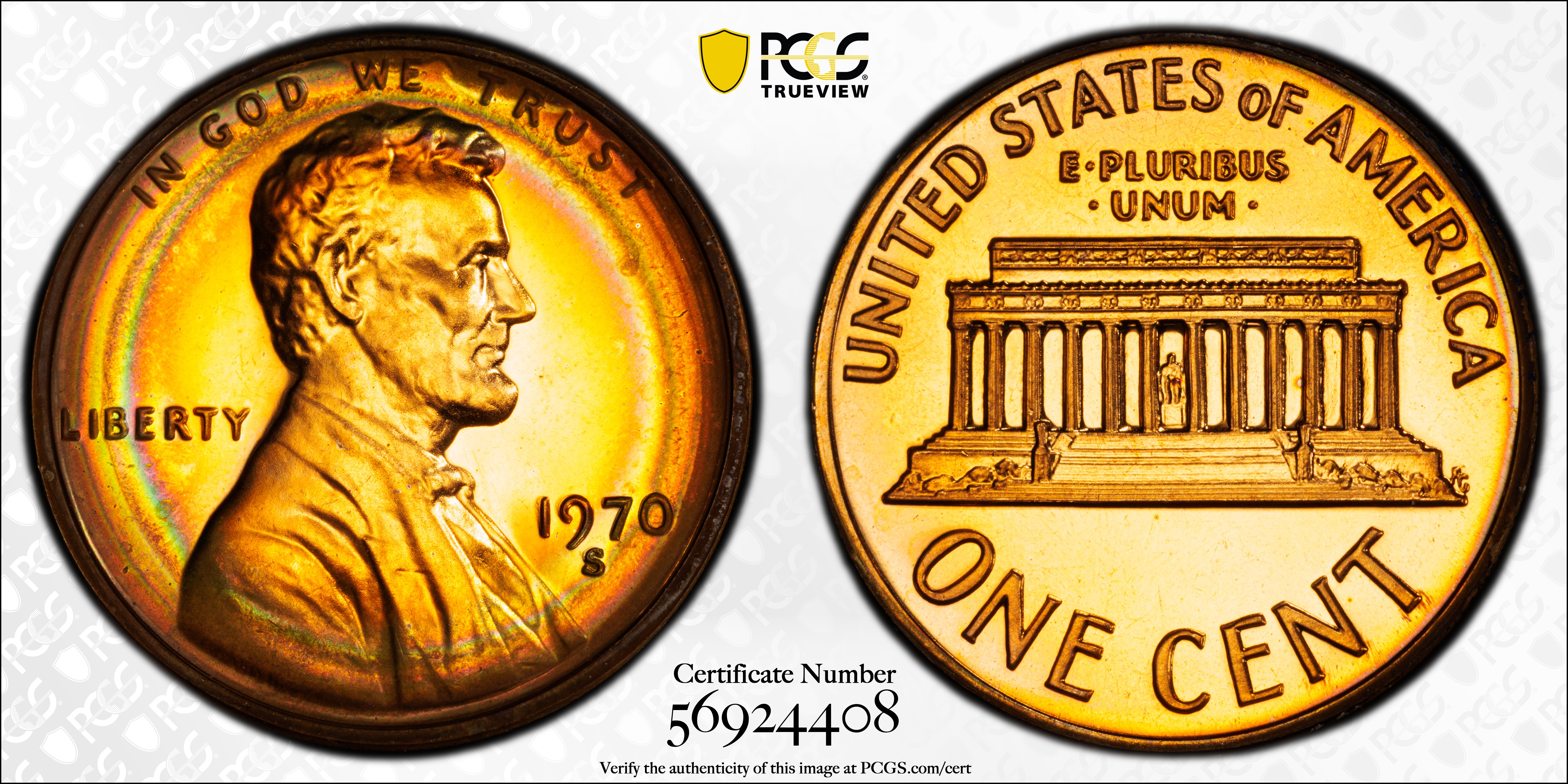 image for: 1970-S Lincoln Cent. Proof-68 RB (PCGS).