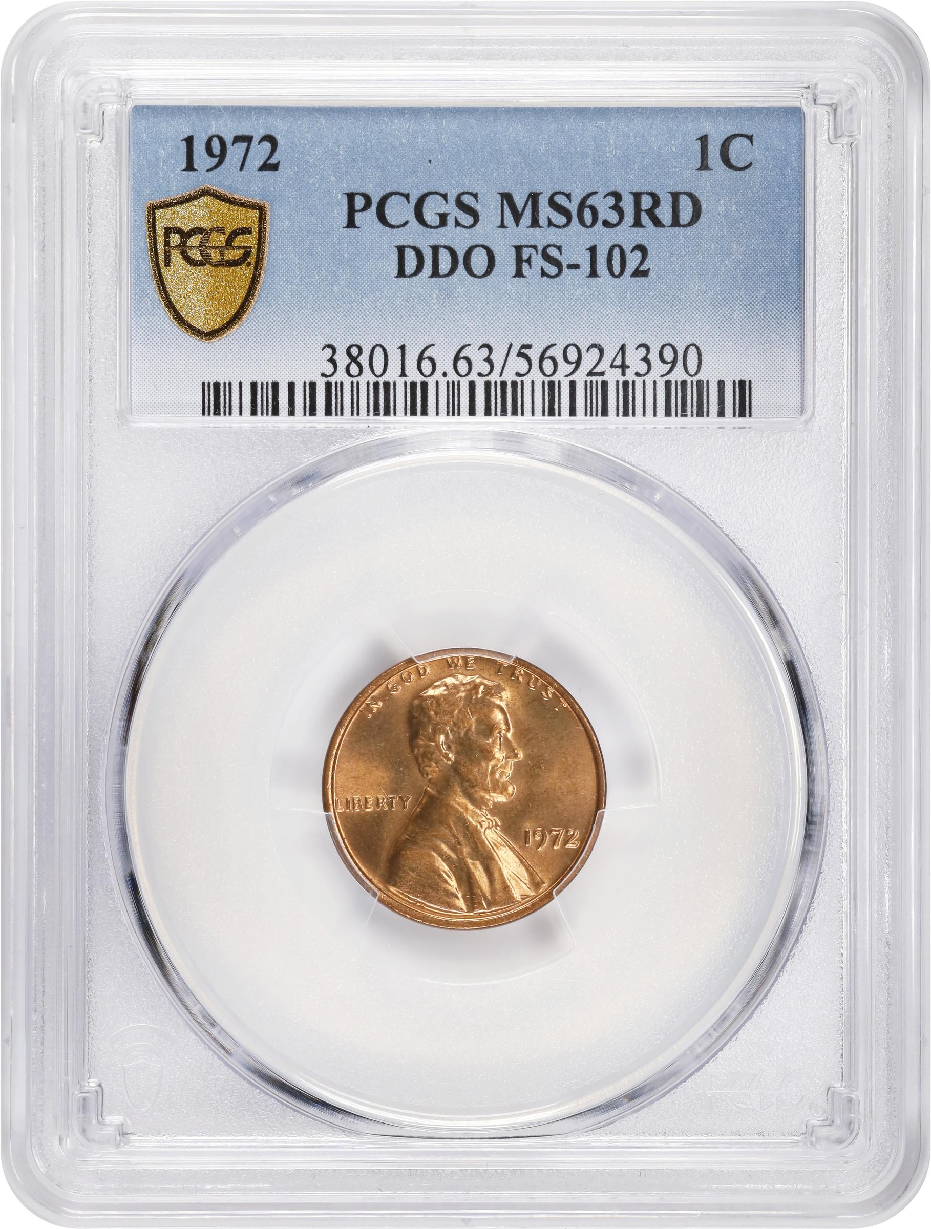 image for: 1972 Lincoln Cent. FS-102. Doubled Die Obverse. MS-63 RD (PCGS).