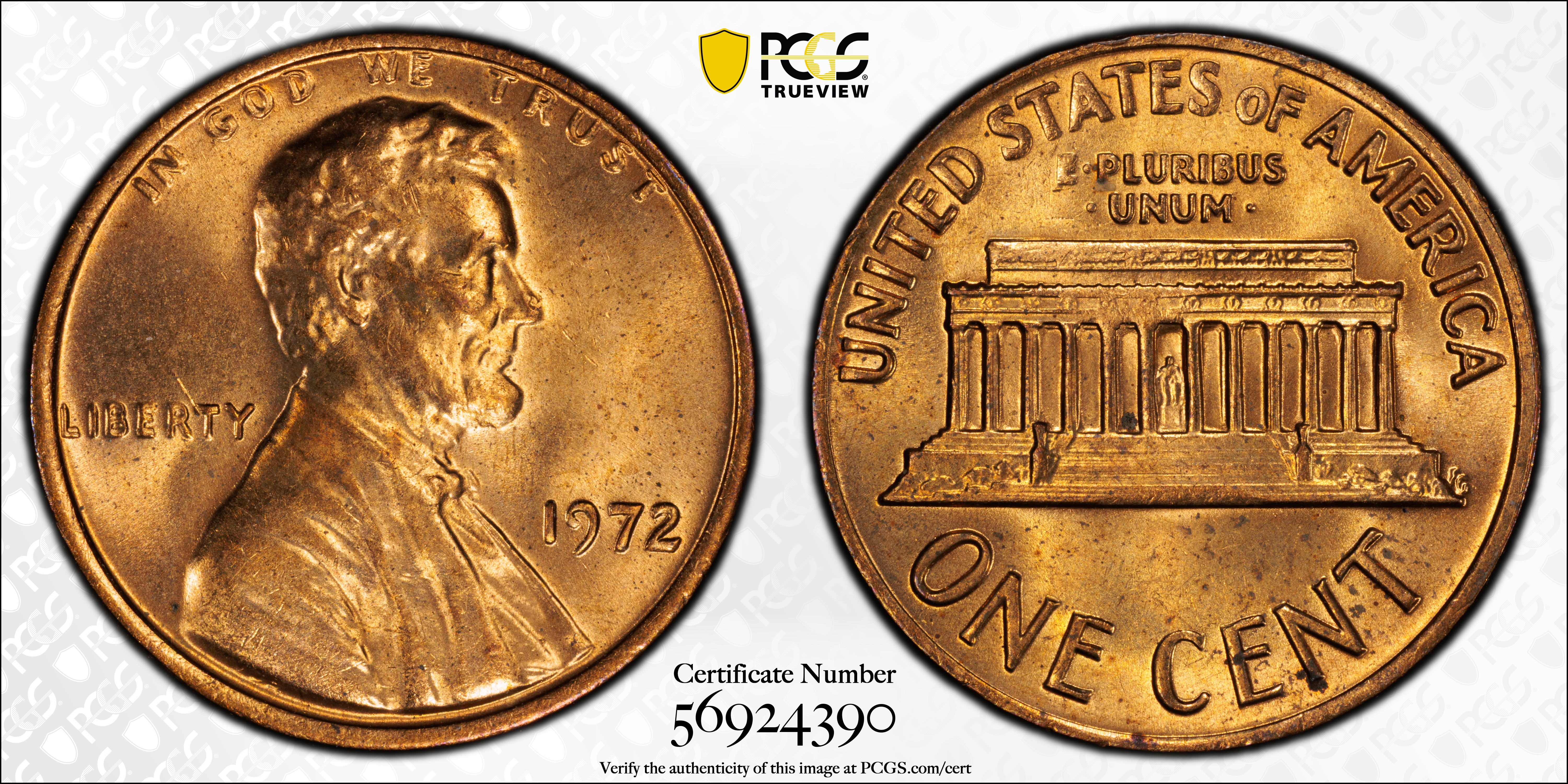 image for: 1972 Lincoln Cent. FS-102. Doubled Die Obverse. MS-63 RD (PCGS).