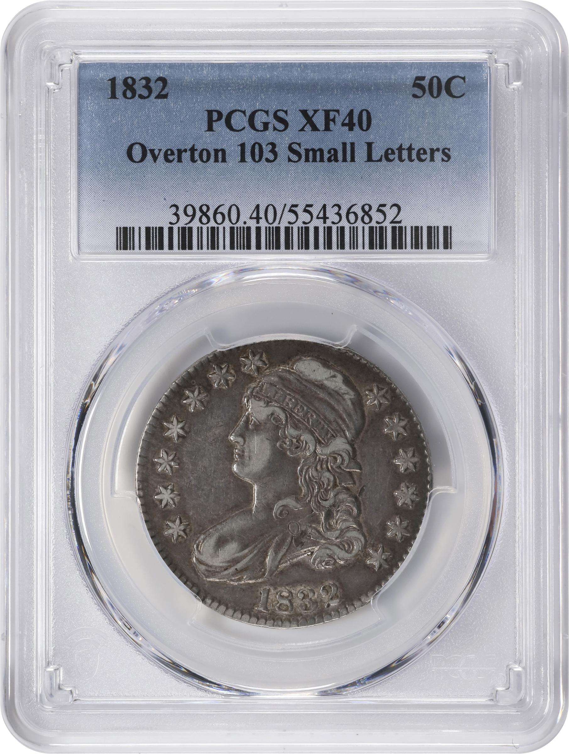 image for: 1832 Capped Bust Half Dollar. O-103. Rarity-1. Small Letters. EF-40 (PCGS).