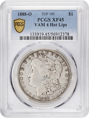 image for: 1888-O Morgan Silver Dollar. VAM-4. Top 100 Variety. Doubled Die Obverse, Hot Lips. EF-45 (PCGS).