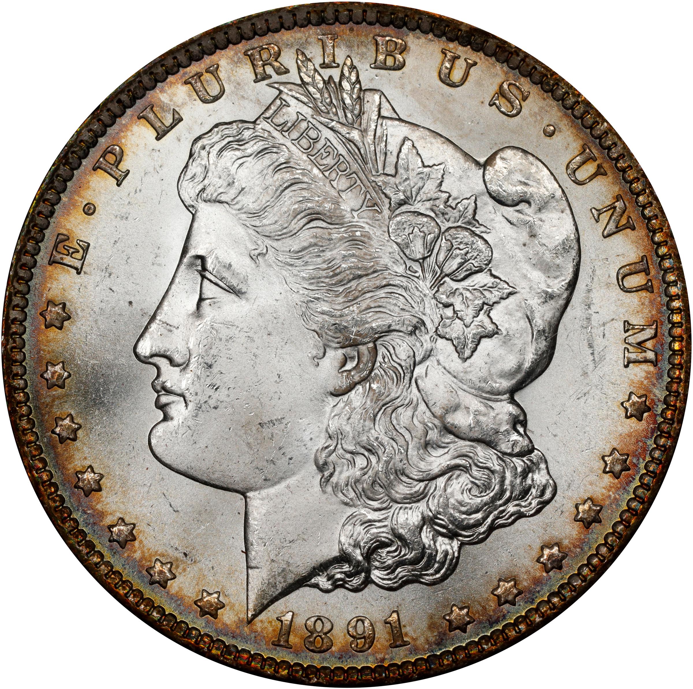 image for: 1891-CC Redfield Morgan Silver Dollar. VAM-3. Top 100 Variety. Spitting Eagle. MS-64 (NGC).
