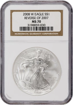image for: 2008-W Silver Eagle. Reverse of 2007. MS-70 (NGC).