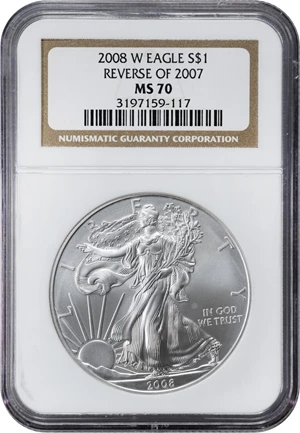 image for: 2008-W Silver Eagle. Reverse of 2007. MS-70 (NGC).