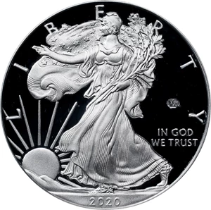 image for: 2020-W Silver Eagle. 75th Anniversary of the End of World War II V75 Privy Mark. First Strike. Proof-70 Deep Cameo (PCGS).