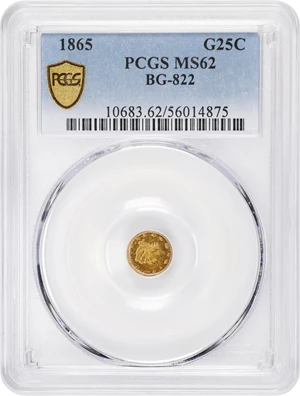 image for: 1865 Round 25 Cents. BG-822. Rarity-4. Liberty Head. MS-62 (PCGS).