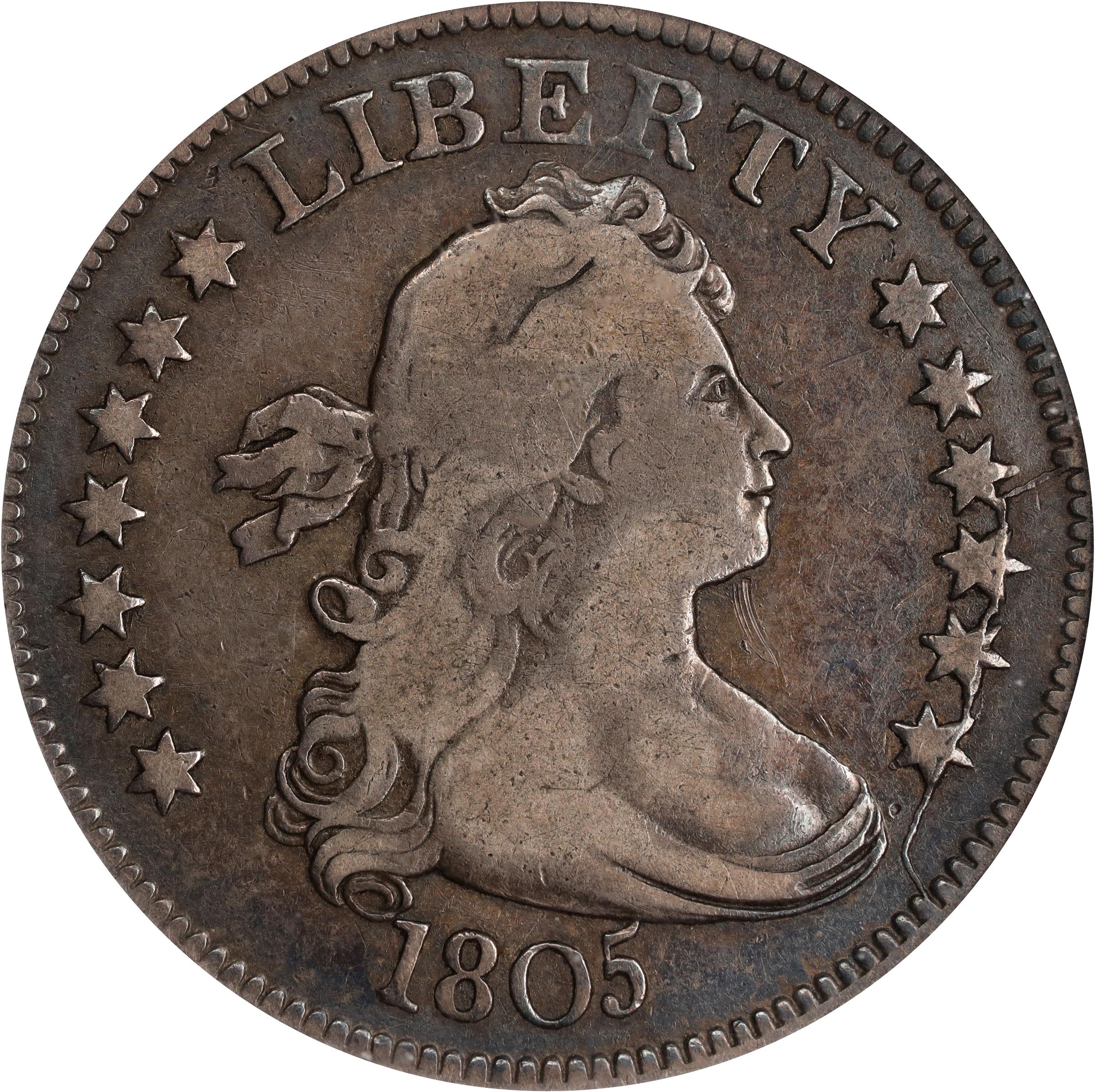 image for: 1805 Draped Bust Quarter. B-2. Rarity-2. Fine-12 (NGC). CAC.