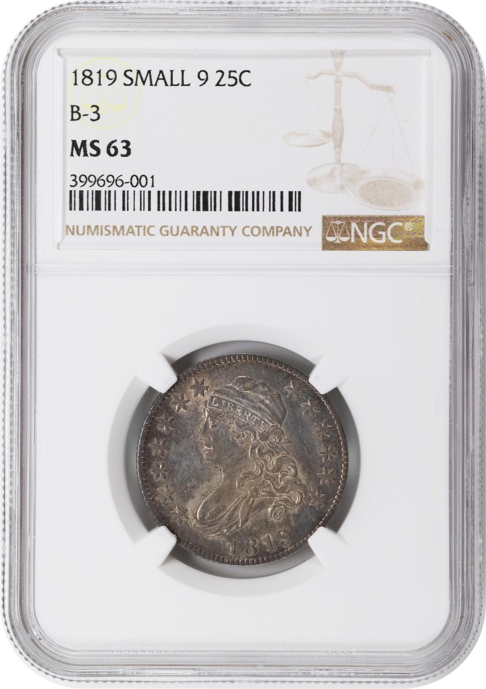image for: 1819 Capped Bust Quarter. B-3. Rarity-1. Small 9. MS-63 (NGC).