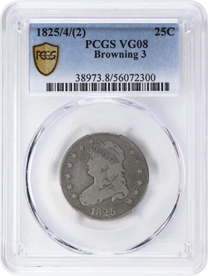 image for: 1825/4/2 Capped Bust Quarter. B-3. Rarity-3. VG-8 (PCGS).