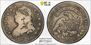 image for: 1825/4/2 Capped Bust Quarter. B-3. Rarity-3. VG-8 (PCGS).