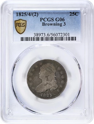 image for: 1825/4/2 Capped Bust Quarter. B-3. Rarity-3. Good-6 (PCGS).