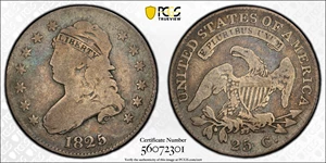 image for: 1825/4/2 Capped Bust Quarter. B-3. Rarity-3. Good-6 (PCGS).