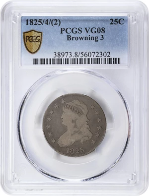 image for: 1825/4/2 Capped Bust Quarter. B-3. Rarity-3. VG-8 (PCGS).