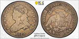 image for: 1825/4/2 Capped Bust Quarter. B-3. Rarity-3. VG-8 (PCGS).