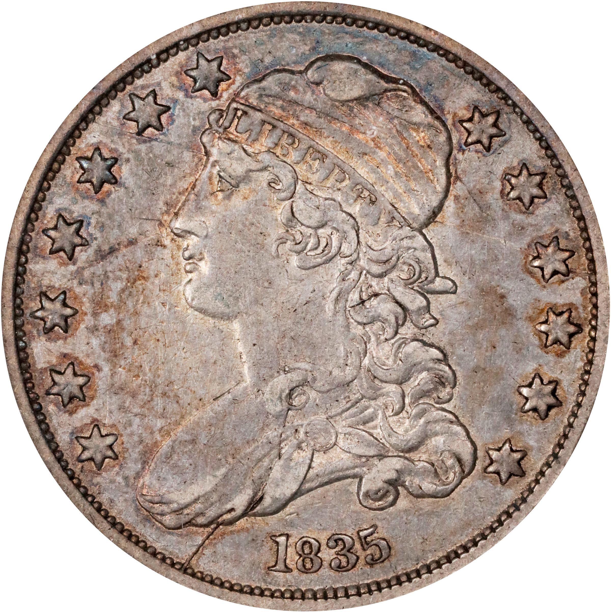 image for: 1835 Capped Bust Quarter. B-5. Rarity-3. AU-50 (NGC).