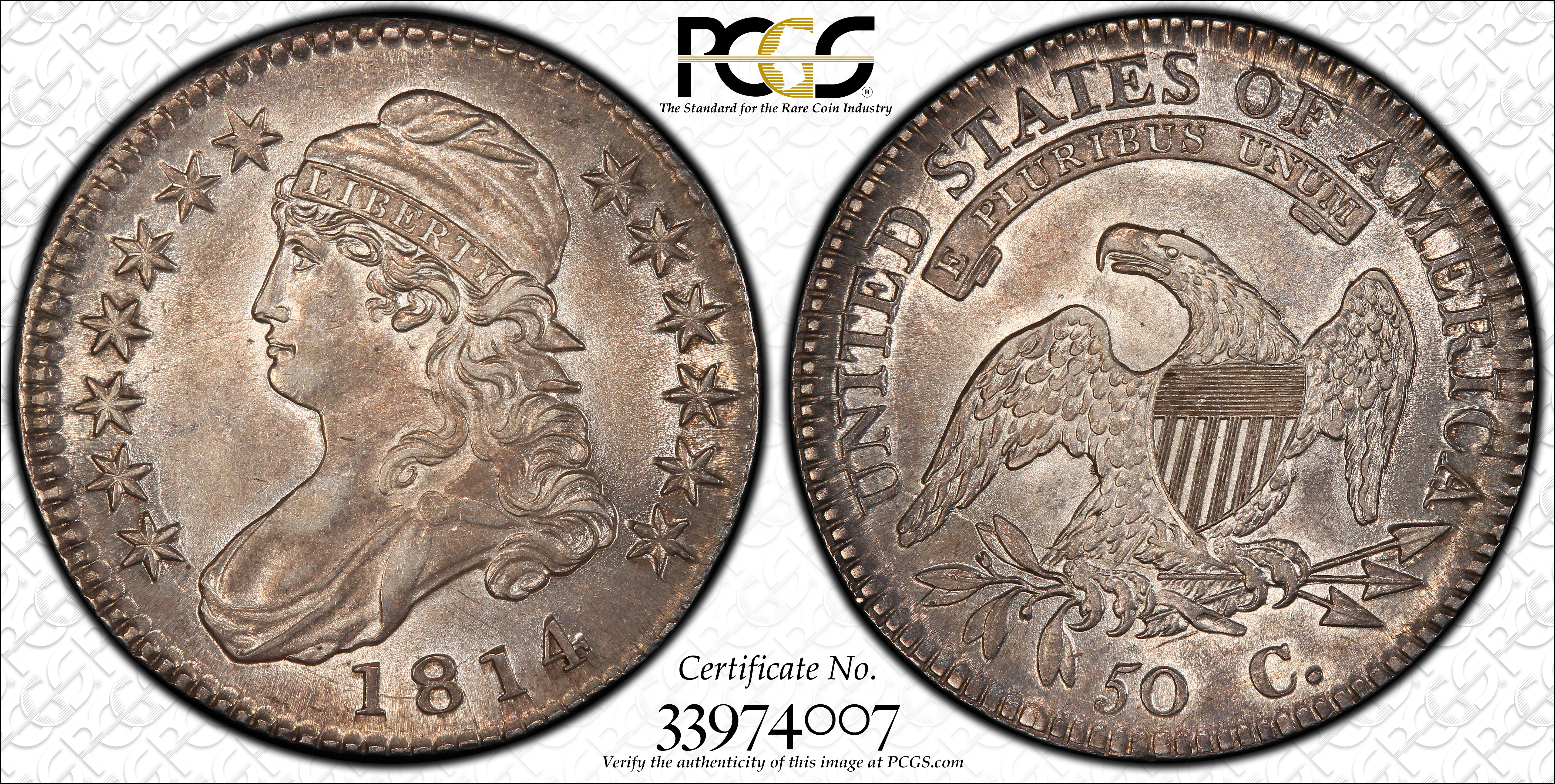 image for: 1814 Capped Bust Half Dollar. O-104a. Rarity-2. AU-58 (PCGS).