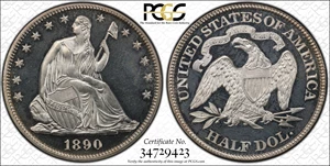 image for: 1890 Liberty Seated Half Dollar. Proof-66 Deep Cameo (PCGS).