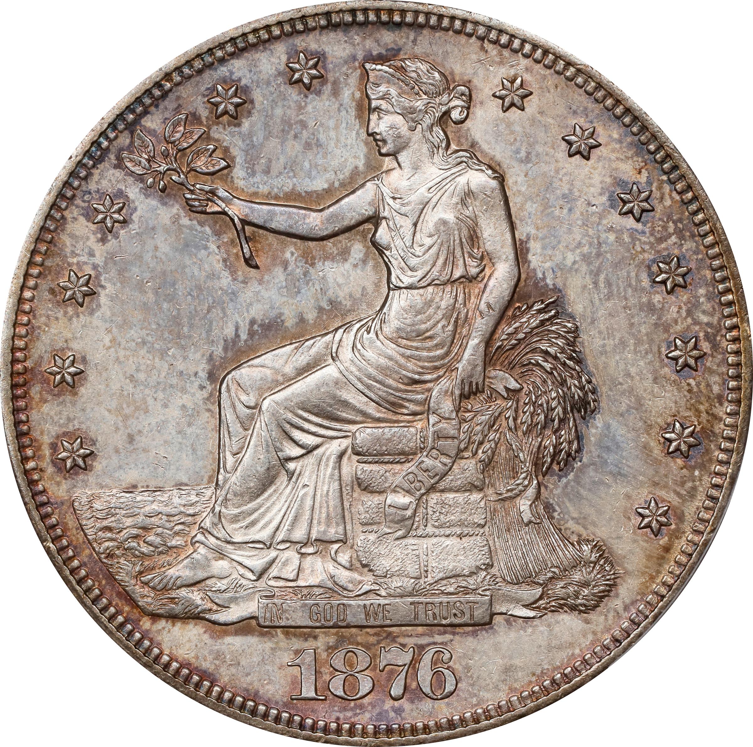 image for: 1876-CC Trade Dollar. Type I/I. Coxe-1, FS-801. Tall CC. Doubled Die Reverse. MS-62 (PCGS). CAC.