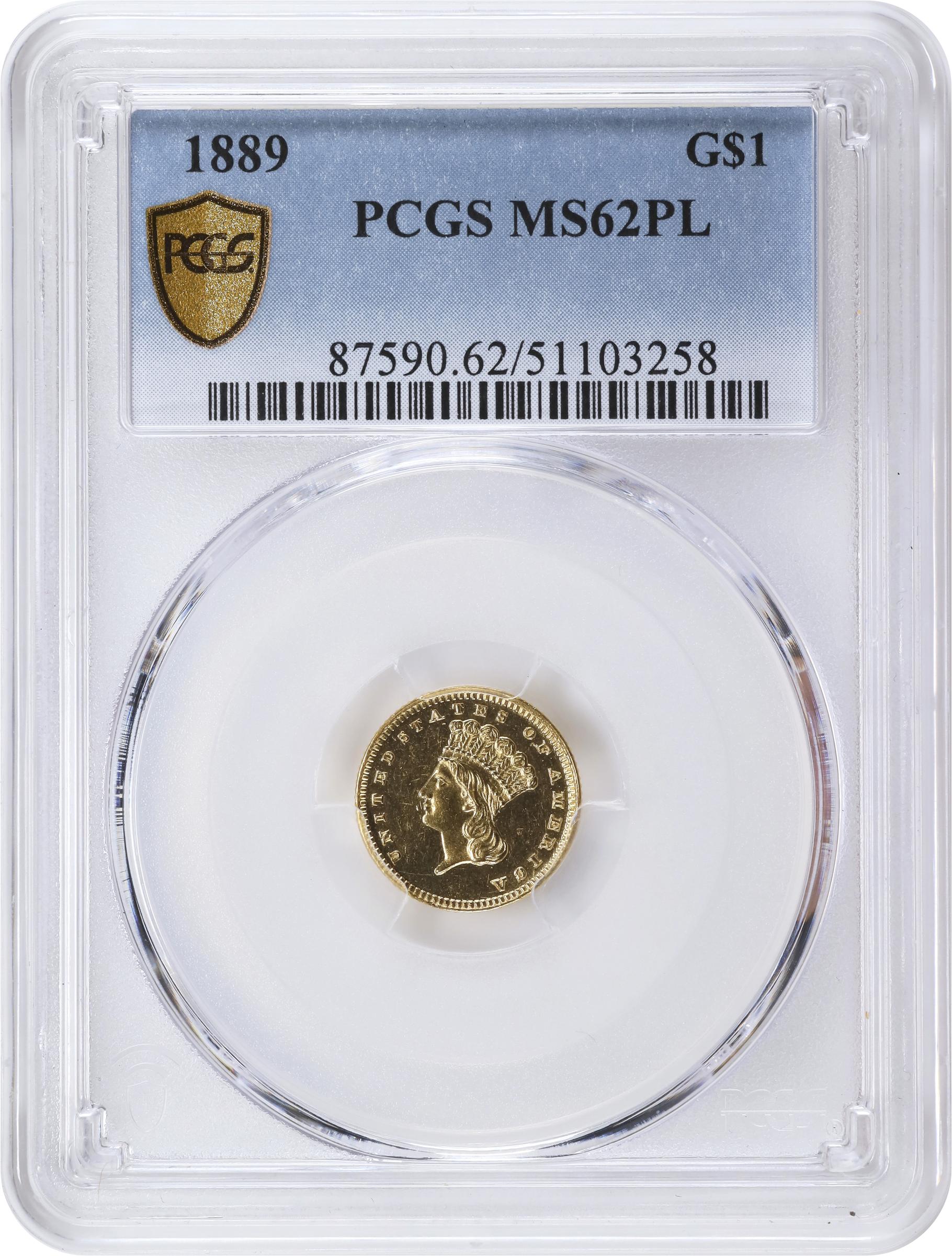 image for: 1889 Gold Dollar. MS-62 PL (PCGS).