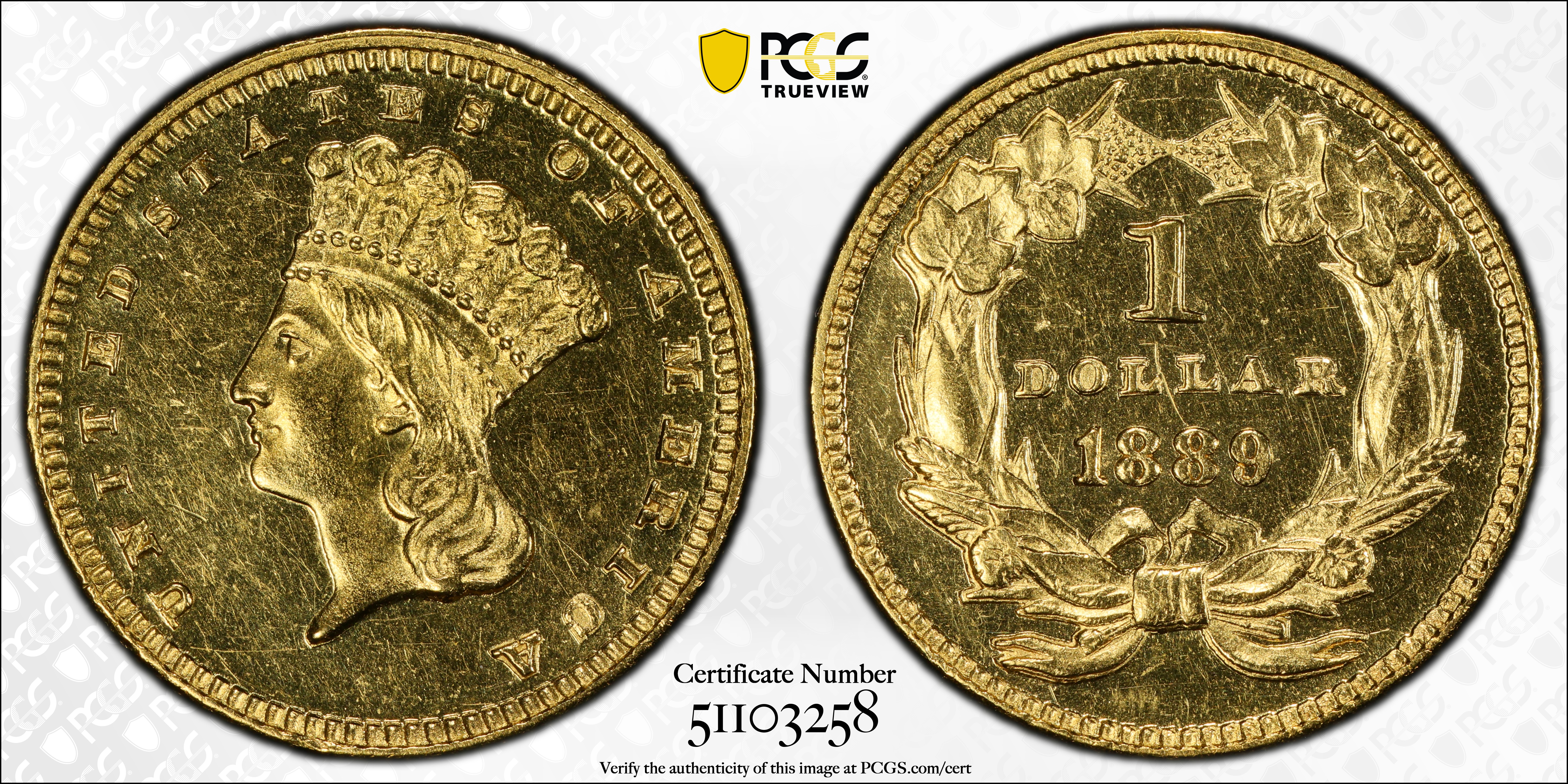 image for: 1889 Gold Dollar. MS-62 PL (PCGS).