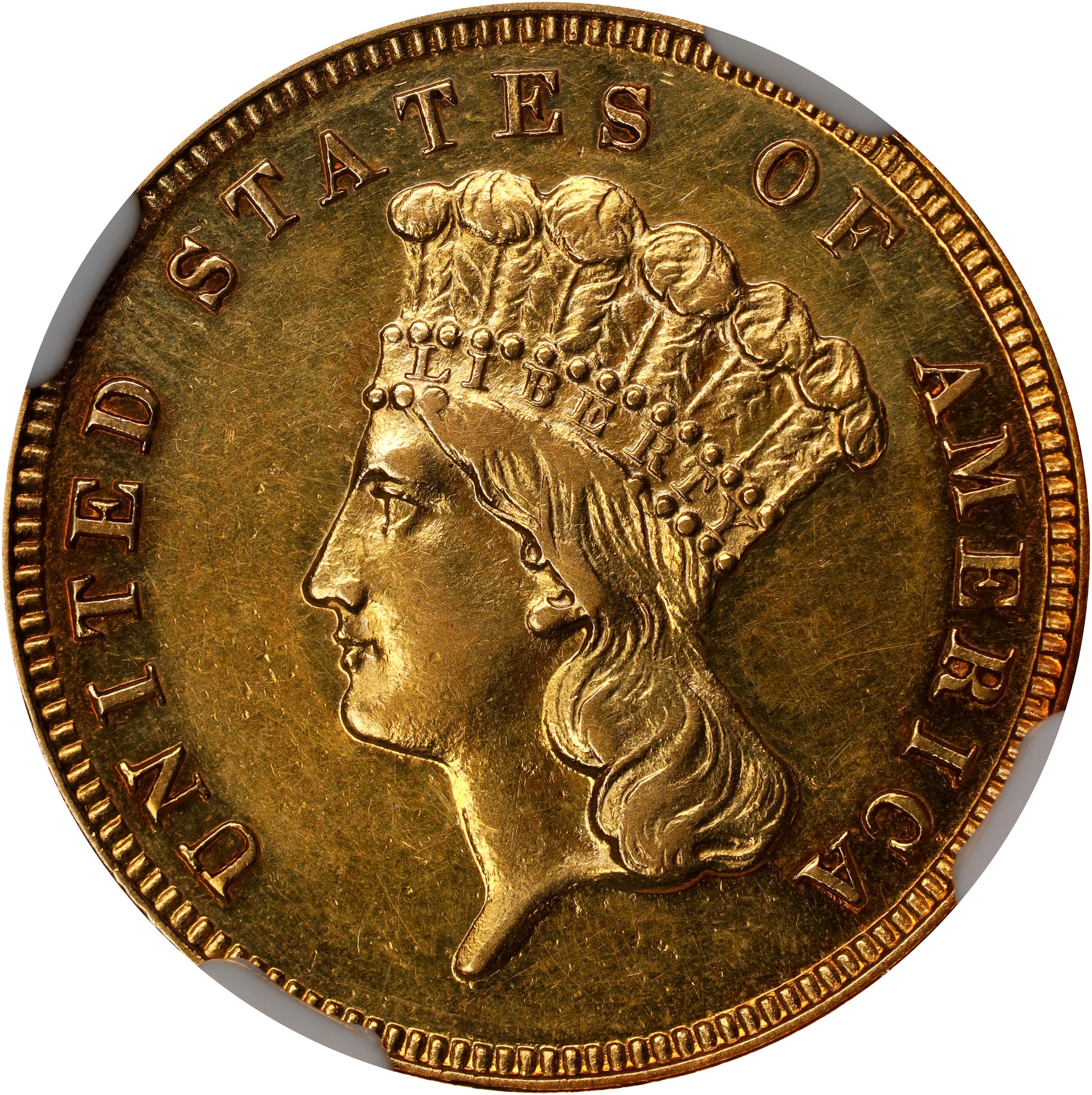 image for: 1884 Three-Dollar Gold Piece. JD-1. Rarity-4+. Proof. AU Details--Cleaned (NGC).