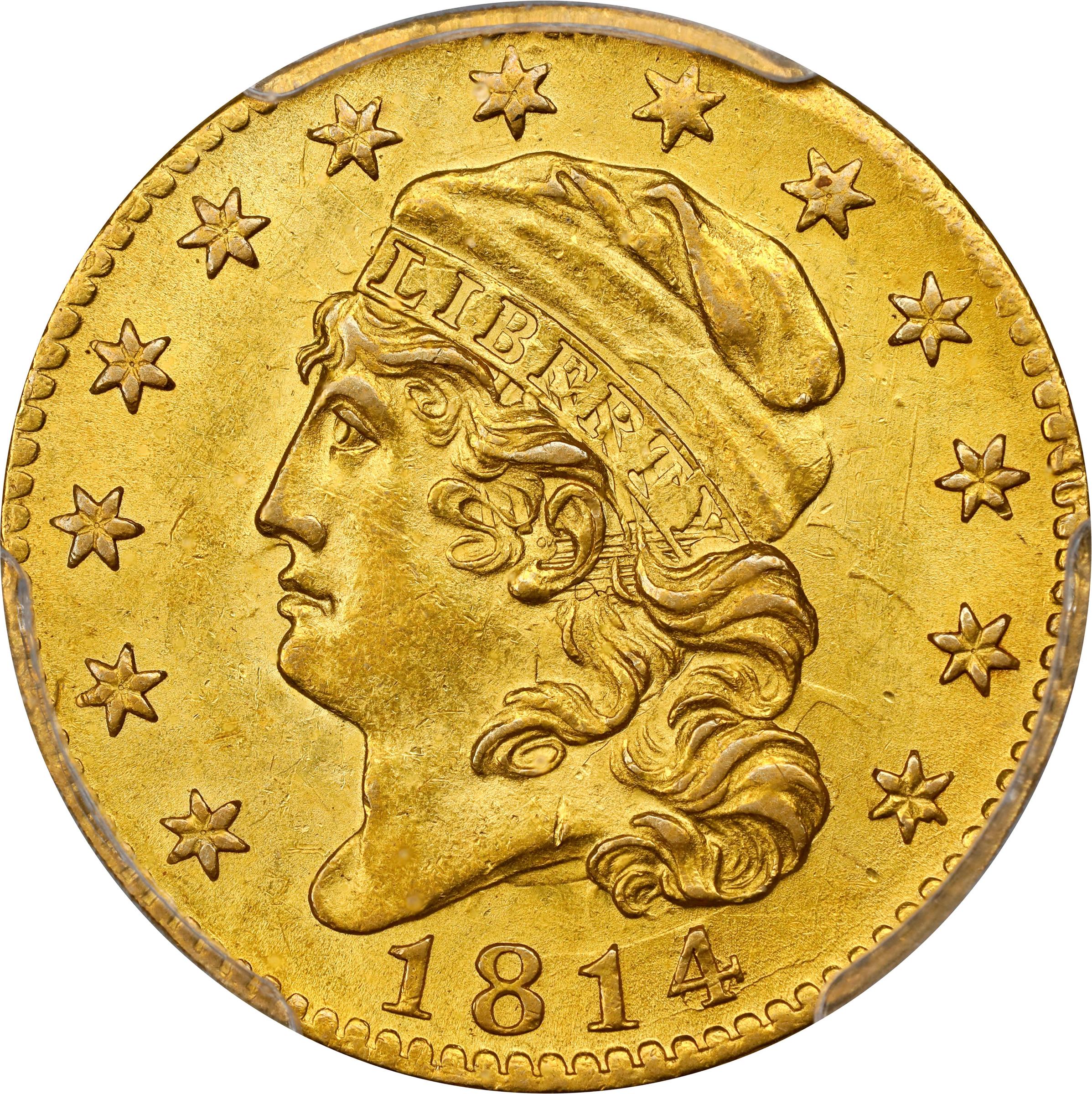 image for: 1814/3 Capped Head Left Half Eagle. BD-1. Rarity-4+. MS-62+ (PCGS). CAC. CMQ.