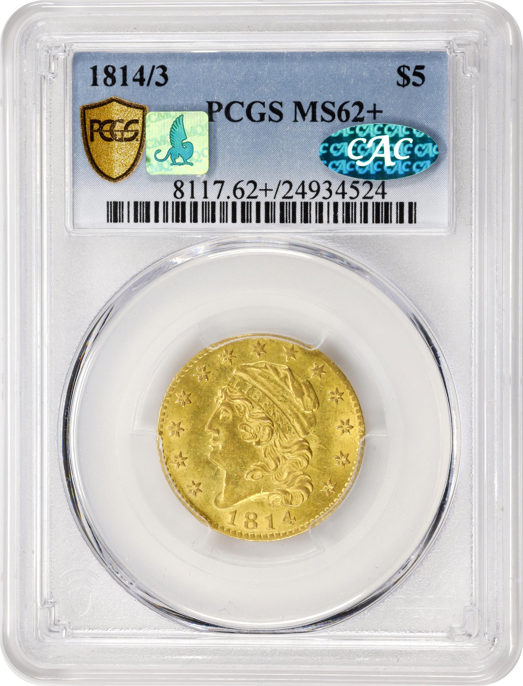 image for: 1814/3 Capped Head Left Half Eagle. BD-1. Rarity-4+. MS-62+ (PCGS). CAC. CMQ.